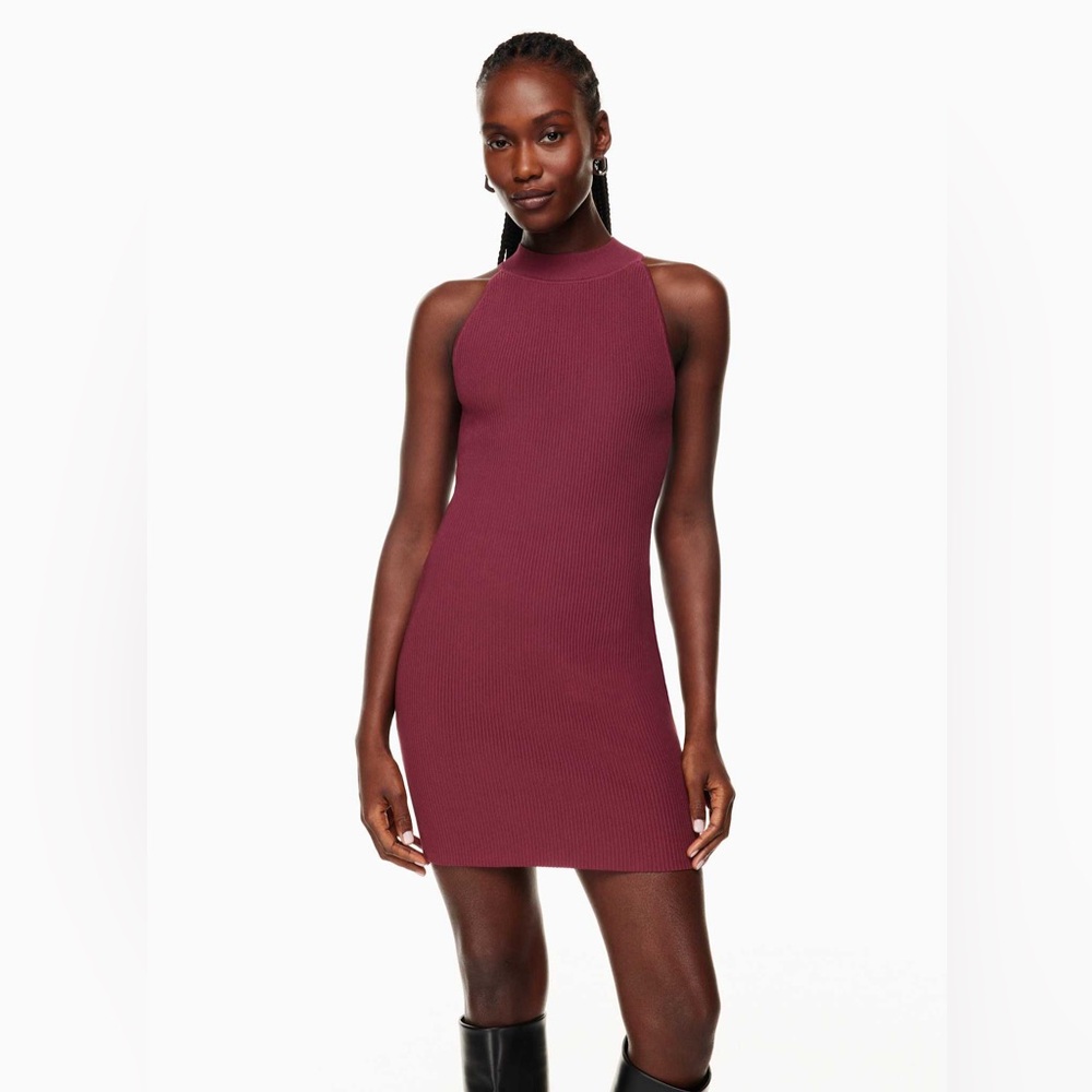 ARITZIA BABATON Sculpt Knit Halter Mini Dress XS Grapevine